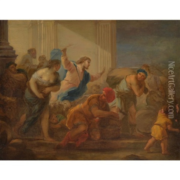 A Sketch For Christ Driving The Moneychangers From The Temple Oil Painting - Luca Giordano