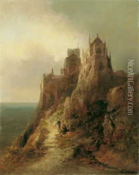 Eine Hoch Uber Dem Meeresstrand Gelegene Burg Oil Painting - Franz Emil Krause