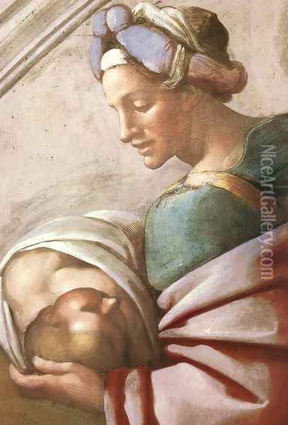 Hezekiah - Manasseh - Amon (detail-1) 1511-12 Oil Painting - Michelangelo Buonarroti