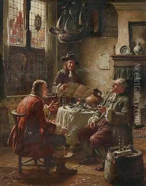 Diskussion In Hollandischem Interieur Oil Painting - Fritz Wagner