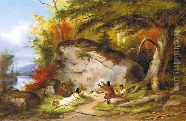 Indian Campfire at Big Rock Oil Painting - Cornelius Krieghoff
