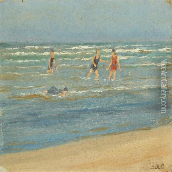 Beach With Bathers Oil Painting - Gustaf Adolf Clemens