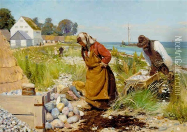 Skaervehuggere Ved Stranden, Stevns Oil Painting - Hans Andersen Brendekilde