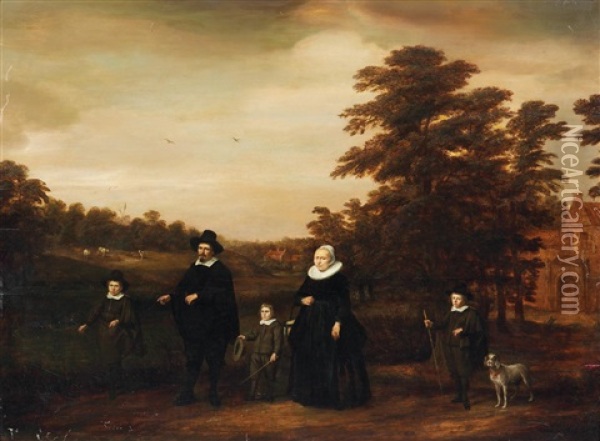 Familienportrat Vor Dem Hintergrund Eines Bewaldeten Tals Oil Painting - Gerard van Donck
