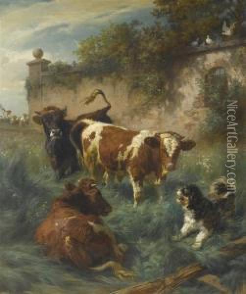 Cows On The Meadow Oil Painting - Rudolf Koller