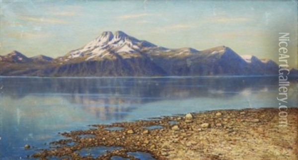 View Of A Lake In A Mountainous Landscape Oil Painting - Konstantin Yakovlevich Kryzhitsky