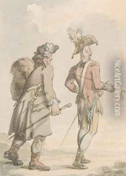 An infantry officer with his soldier-servant Oil Painting - Thomas Rowlandson