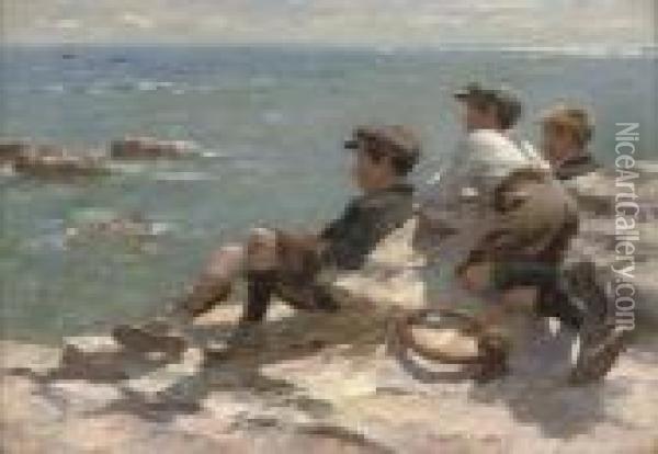 Watching The Boats Oil Painting - William Mason Brown