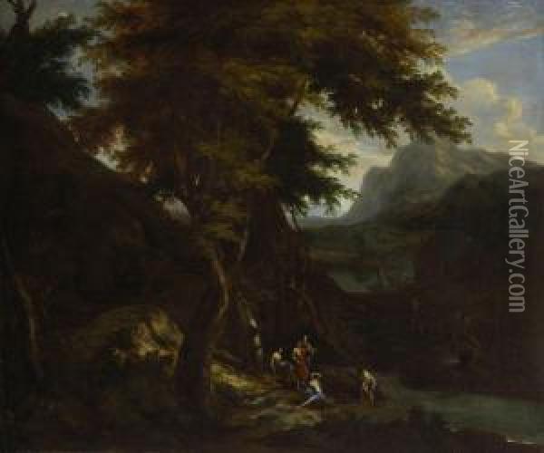 Waldlandschaft Mit Figurenstaffage. Oil Painting - Cornelis Huysmans