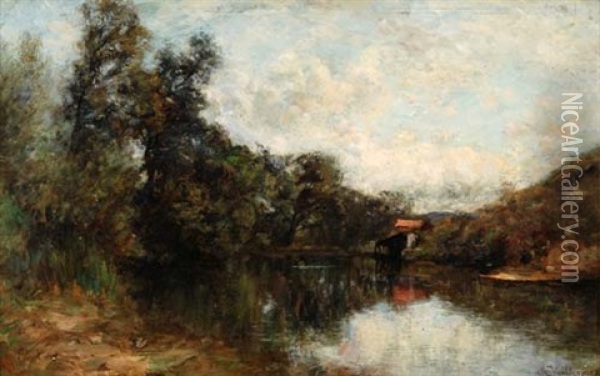 Baumbestandene Flusslandschaft Oil Painting - Francois-Charles Vuillermet