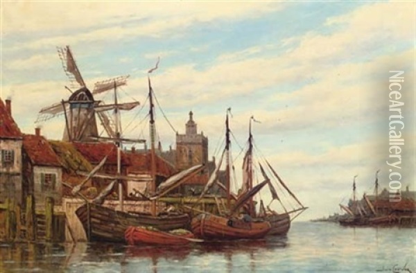 Eikendam, Holland: A River Estuary Oil Painting - Hermanus Koekkoek the Younger