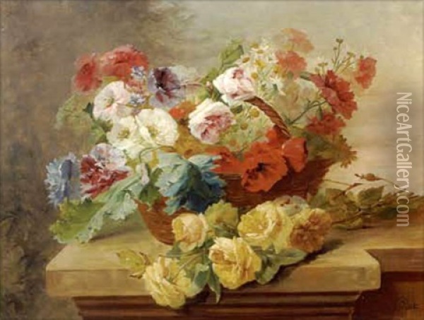 Bouquet De Fleurs Sur Un Entablement Oil Painting - Eugene Petit