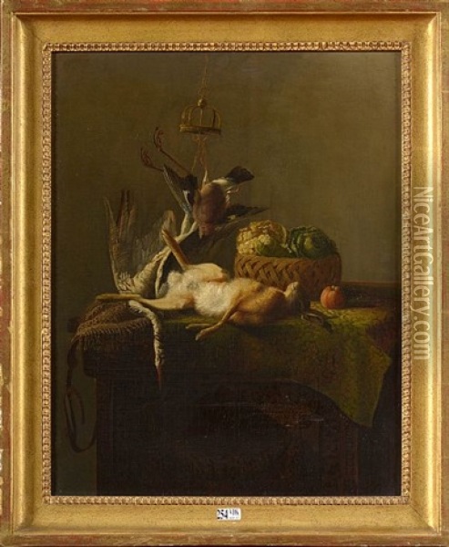 Trophee De Chasse Au Lievre, Aux Oiseaux Et Aux Legumes Oil Painting - Constant Woutermaertens