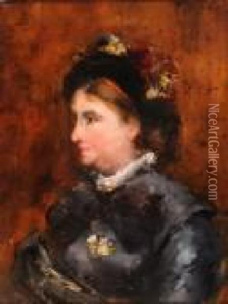 Portrait De Dame De Profil Oil Painting - Raymond Allegre