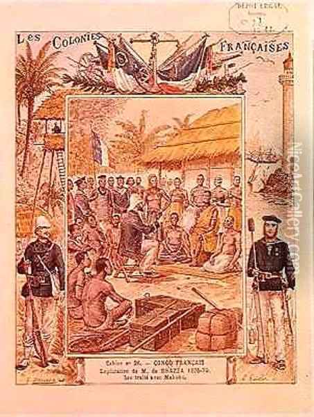 The Exploration of M de Brazza His Treaty with Makoko Oil Painting - G. Dascher