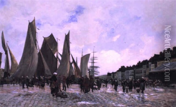 Le Port De Dieppe Oil Painting - Hippolyte Camille Delpy