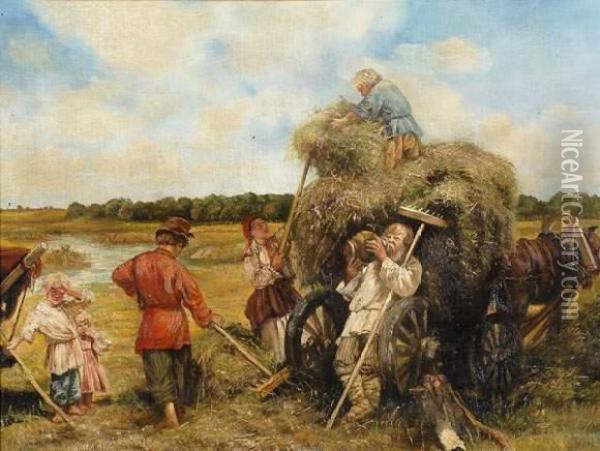 La Fenaison, Circa 1873 Oil Painting - Konstantin Egorovich Egorovich Makovsky