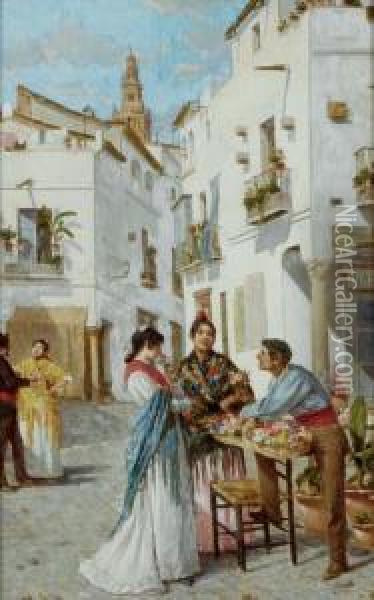 The Flower Seller Oil Painting - Joaquin Turina Y Areal