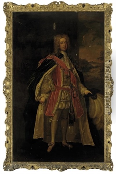 Portrait Of Thomas Pelham-holles, 1st Duke Of Newcastle-upon-tyne And 1st Duke Of Newcastle-under-lyne In Garter Robes Oil Painting - Charles Jervas