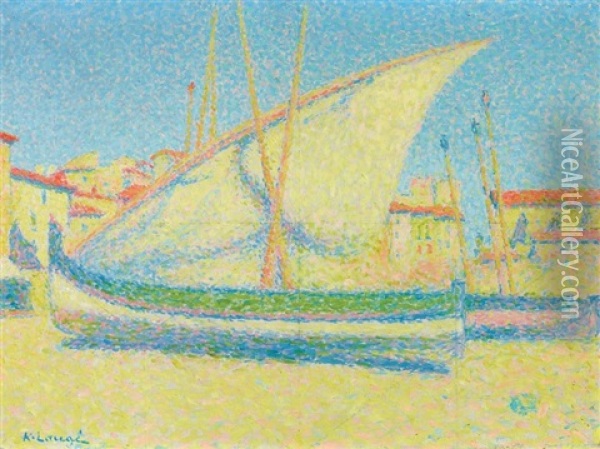 Barques Et Voiliers A Collioures Oil Painting - Achille Lauge