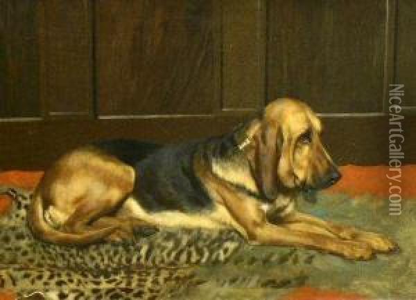 Bloodhound In An Interior Oil Painting - Wright Barker