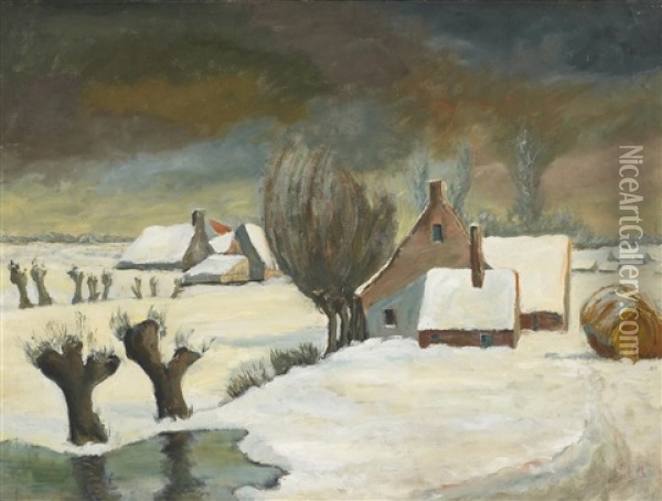 Schneelandschaft Am Niederrhein Oil Painting - Bernard Gobiet