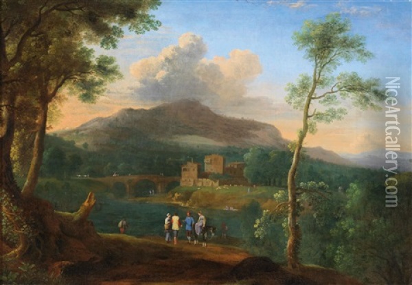 A Southern Mountain Landscape With Travellers Oil Painting - Herman Van Swanevelt