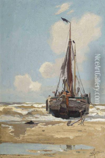 A Moored Fishingvessel Oil Painting - Hendrik Willebrord Jansen
