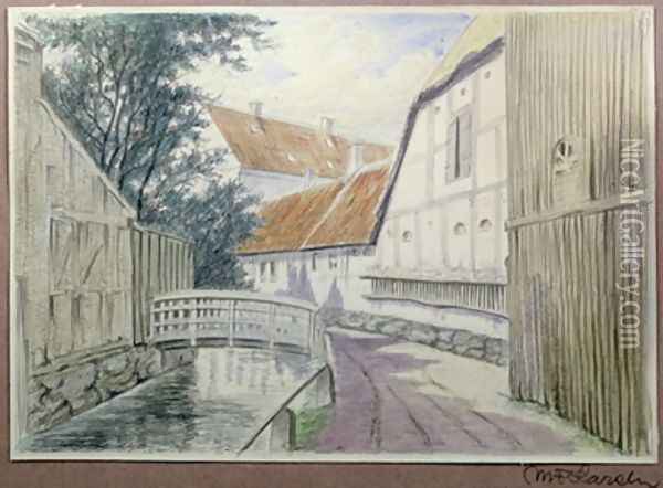 Bridge over the Canal Oil Painting - M.F. Larsen