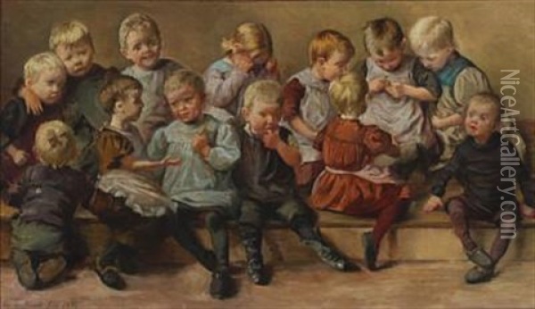 Children From A Foster Home Oil Painting - Emilie (Caroline E.) Mundt