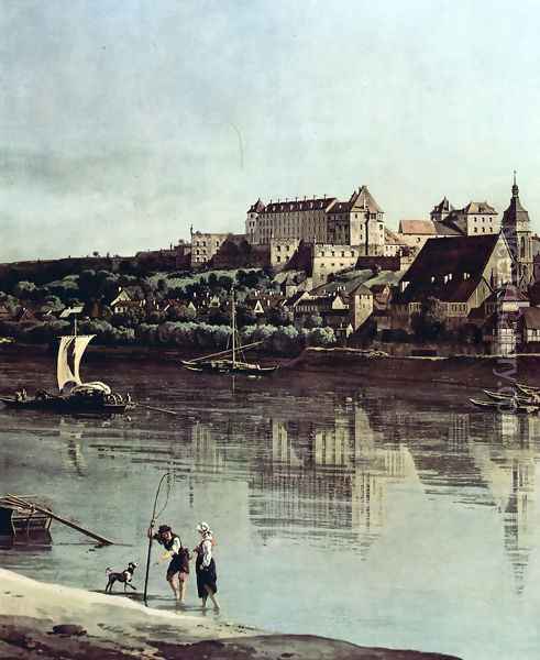 View from Pirna, Pirna of Kopitz, with Fortress Sonnenstein, Detail Oil Painting - Bernardo Bellotto