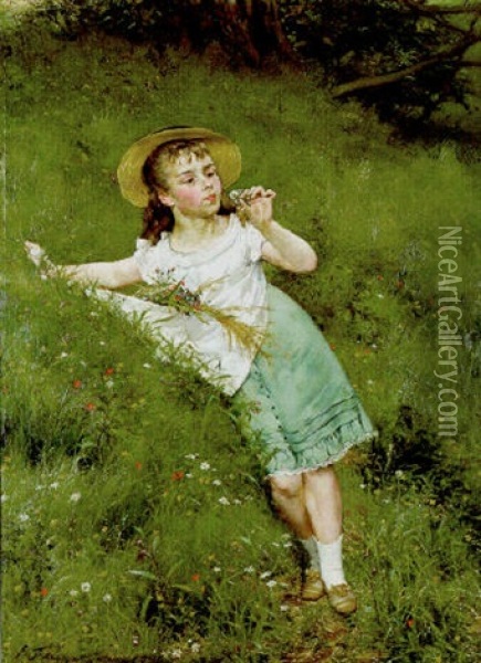 Meisje Met Veldbloemen Oil Painting - Edgard Farasyn
