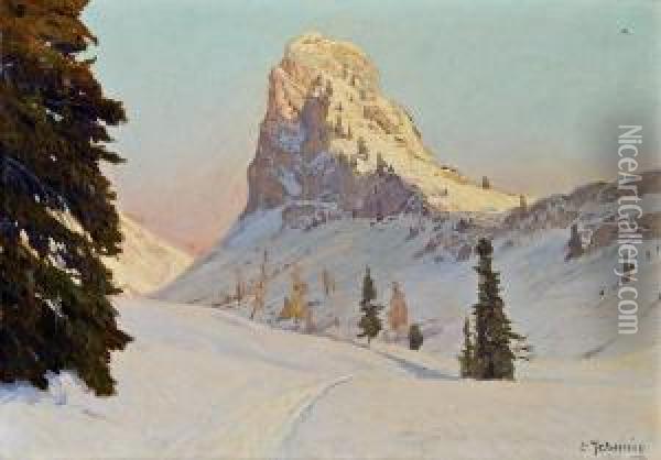 Gipfel In Winterstimmung Oil Painting - Leopold Scheiring