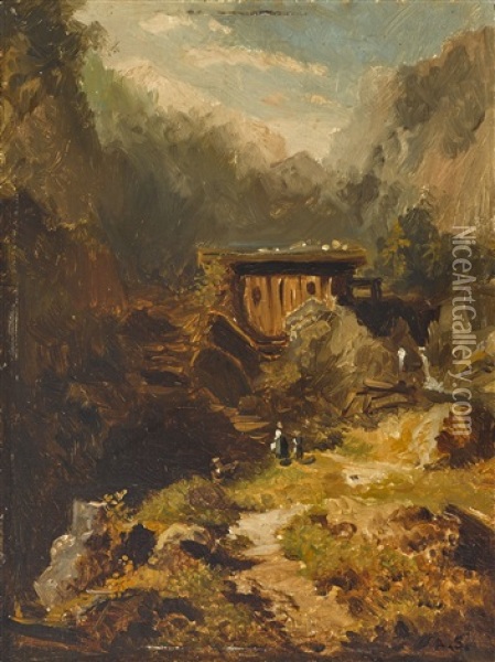 Muhle Im Gebirge Oil Painting - August Seidel