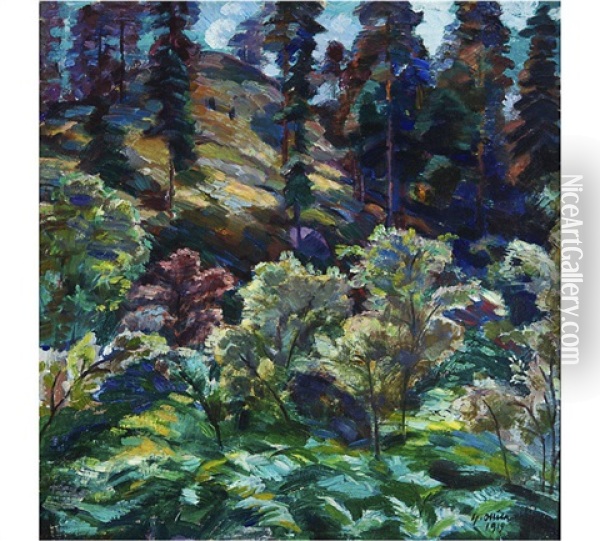 Forest Slope Oil Painting - Yrjoe Ollila