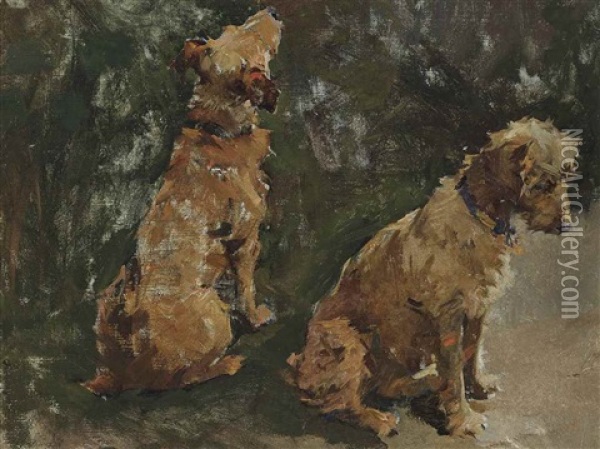 Two Terriers: Study For 'the Half Holiday' Oil Painting - Elizabeth Adela Forbes
