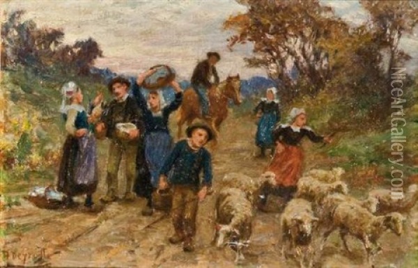 Le Retour Du Troupeau Oil Painting - Theophile-Louis Deyrolle