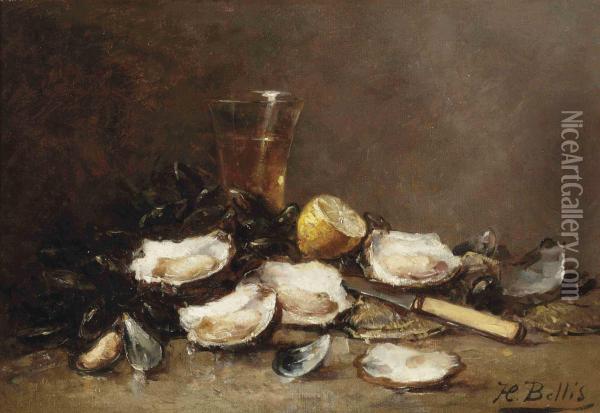 Oysters Oil Painting - Hubert Bellis