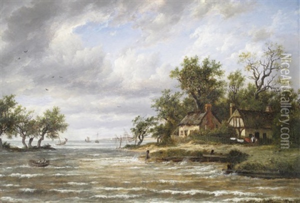 Cottages By The Sea Oil Painting - Patrick Nasmyth