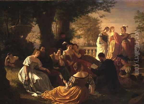Venetian Party Reading in a Garden Oil Painting - Adolph Friedrich George Wichman
