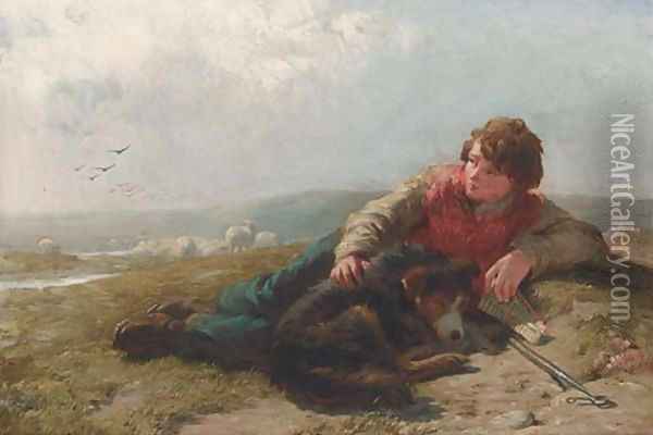 The young shepherd boy Oil Painting - James John Hill