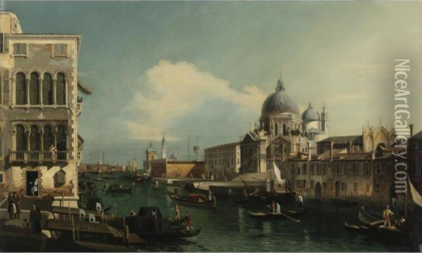 View Of The Grand Canal With 
Santa Maria Della Salute And The Dogana From The Campo Santa Maria 
Zobenigo, Venice Oil Painting - (Giovanni Antonio Canal) Canaletto