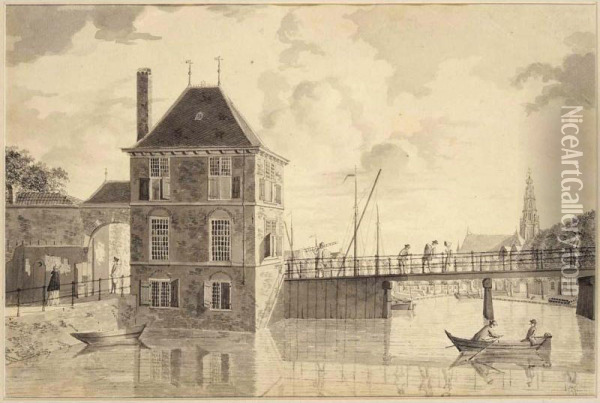 View Of The Eendjespoort, Haarlem, With The Church Of St. Bavo In The Distance Oil Painting - Hendrik Keun