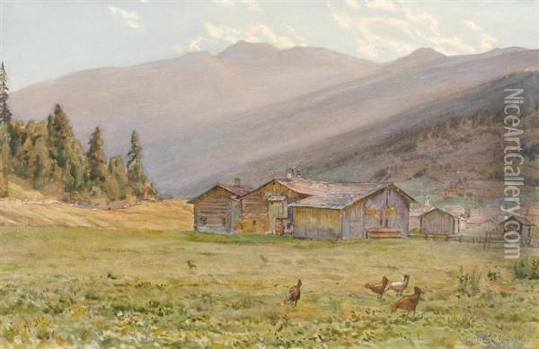 Valais Landscape - Davos Oil Painting - Walter Lilie
