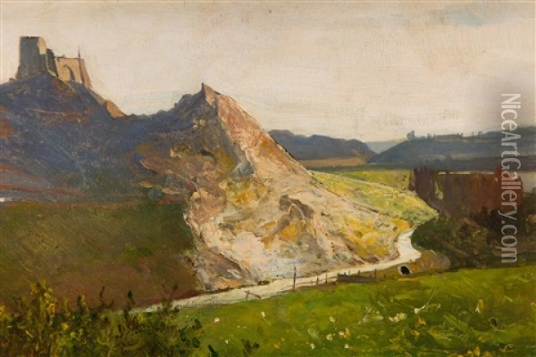 Landscape With A Castle Oil Painting - Antoni Gramatyka