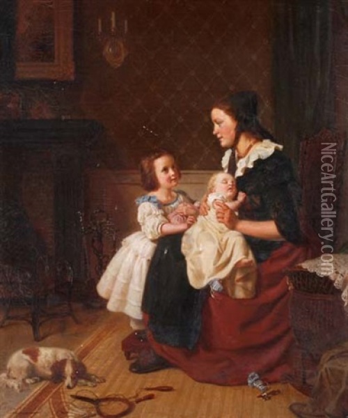 Mutter Mit Ihren Beiden Kindern Oil Painting - Otto Rethel