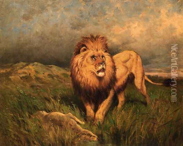 Lion and Prey Oil Painting - Rosa Bonheur