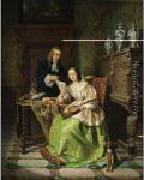 The Music Lesson Oil Painting - David Emil Joseph de Noter