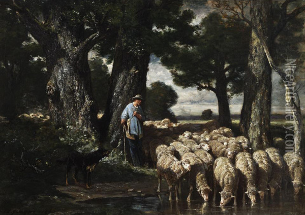 The Shepherd And His Flock Oil Painting - Charles Emile Jacque