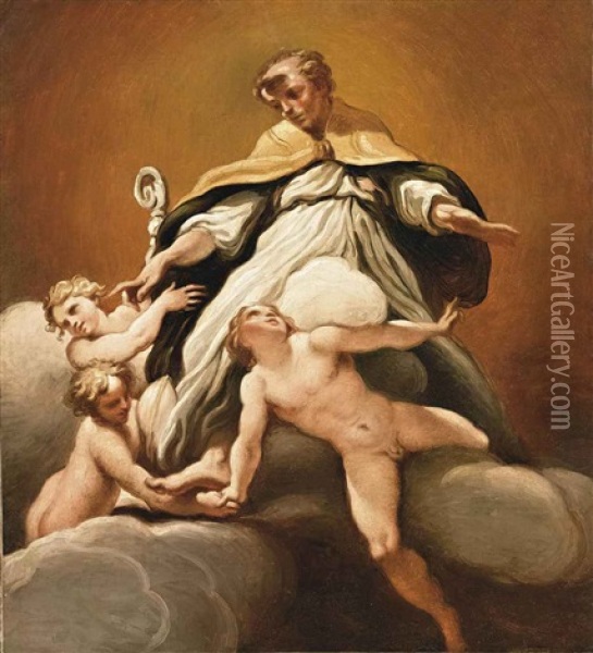 Sant'ilario (da Uno Dei Pennacchi Della Cupola Del Duomo Di Parma) Oil Painting - Felice Giani